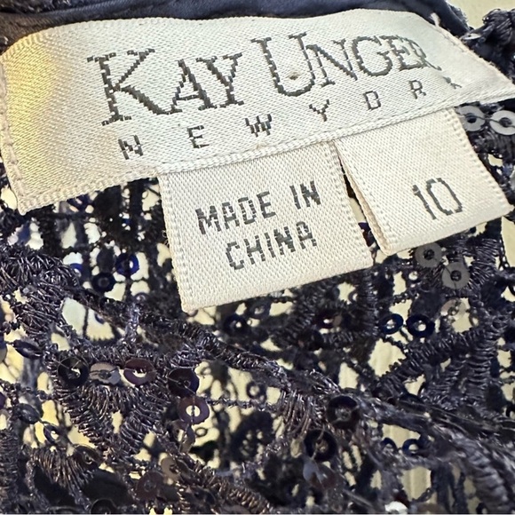 NWT! $398! Kay Unger Sequin Lace Navy Midnight Blue Sparkle Sheath
Dress Size 10 - Picture 8 of 12